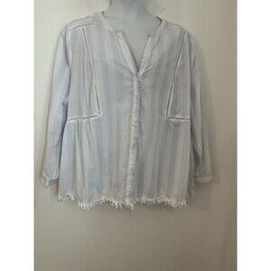 Lane Bryant Top Tunic Plus Size 28 Boho Blue White Stripe Crochet Raw Hem
